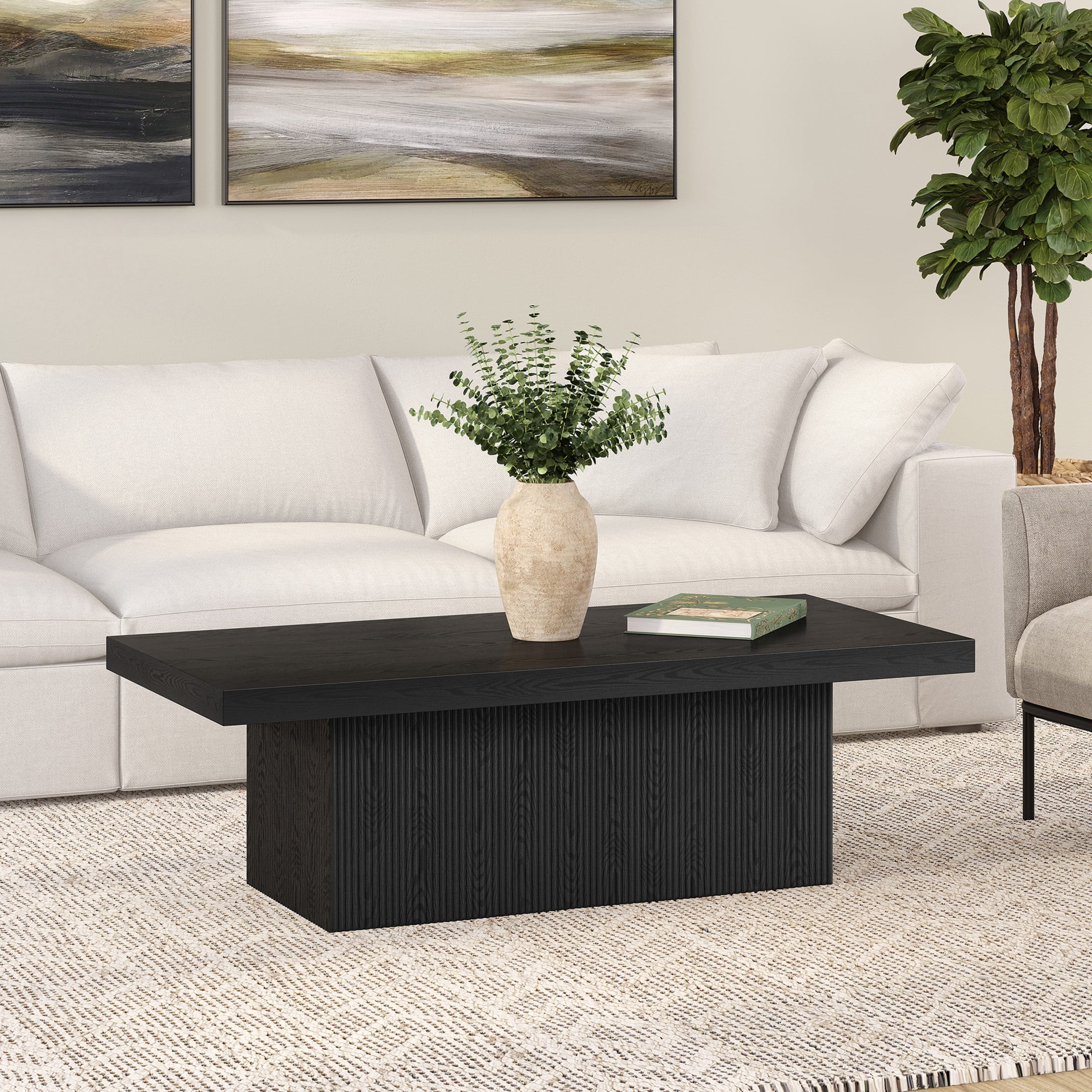 Evelyn&Zoe Modern/Contemporary 48" Wide Black Grain Coffee Table