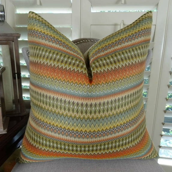 Thomas Collection Orange Green Blue Zig Zag Striped Throw Pillow - 11042