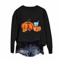 thumbnail image 2 of Enjoytime Thanksgiving Crewneck Sweatshirts Women Cute Printed Long Sleeve Pullover Tops Casual Loose Fall Winter Sweatshirt Black L, 2 of 3