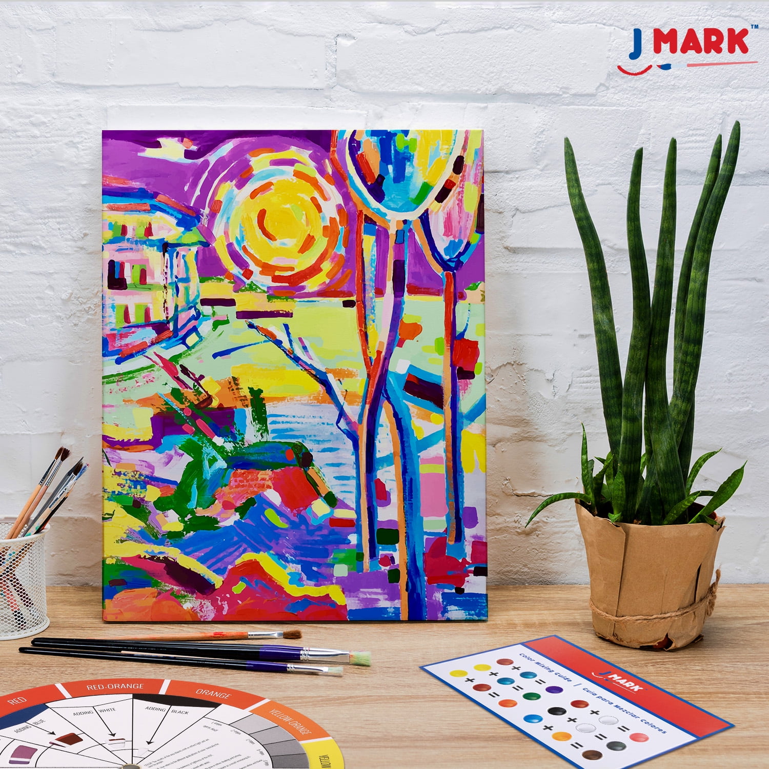 J MARK Acrylic & Watercolor Painting Kit – Complete Painting Set with Watercolor Kit, Acrylic & Watercolor Paint Tubes, Wood Easel, Watercolor Paper, Canvas Painting Kit & More