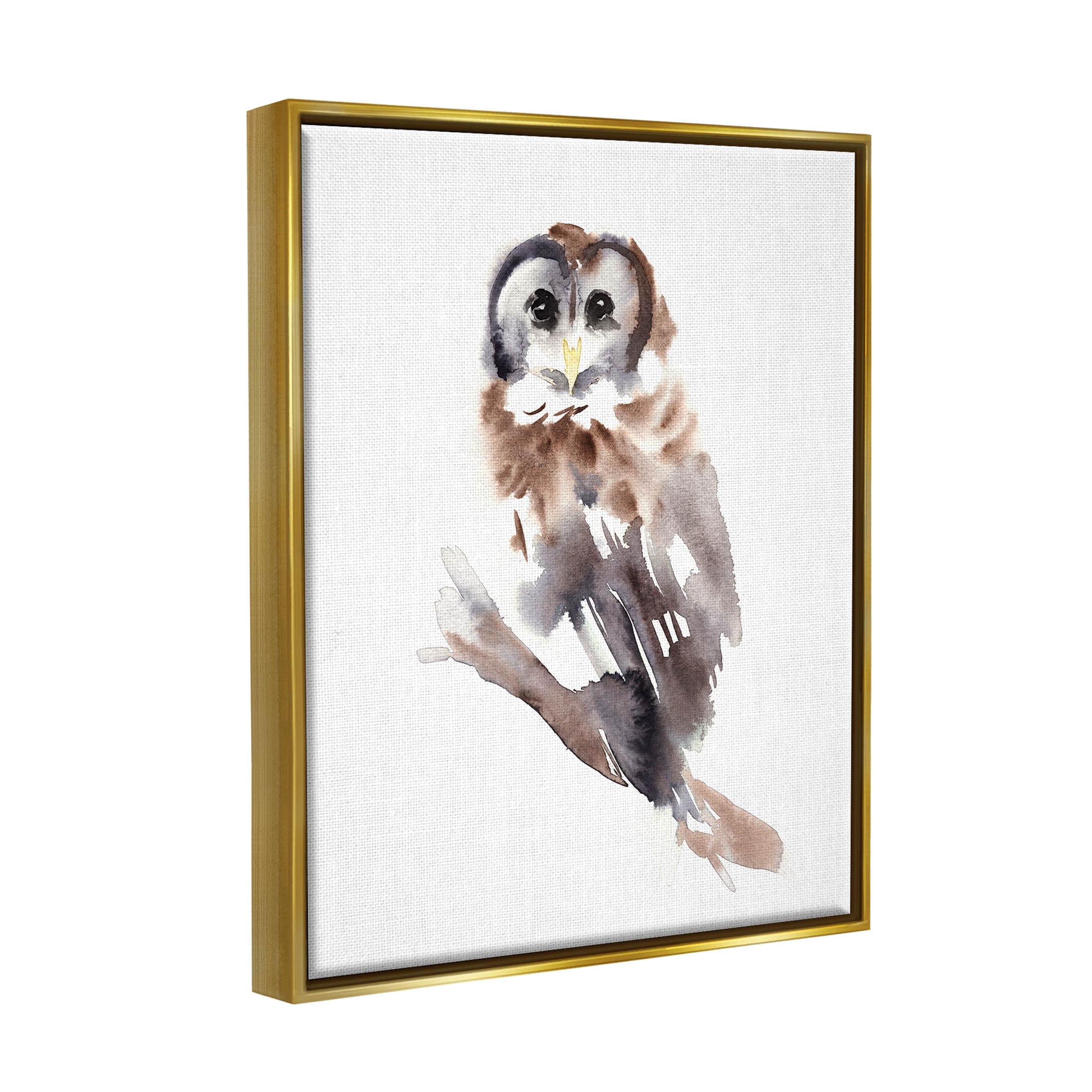 Stupell Industries Perched Owl Gazing Watercolor Style Painting Metallic Gold Floating Framed Canvas Print Wall Art, Design by Annie Warren