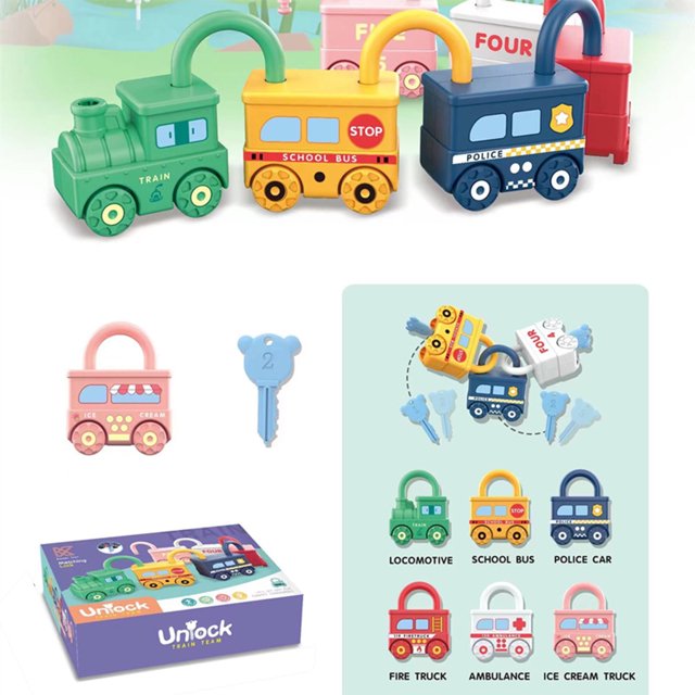 Cyber of Monday Deals Black of Friday Deals kkbbma Clearance Under $1 Lock And Key Connectable Car Toys - Counting Matching & Sorting Toys With Numbers And Vehicle Names Montessori Early Learning Toy