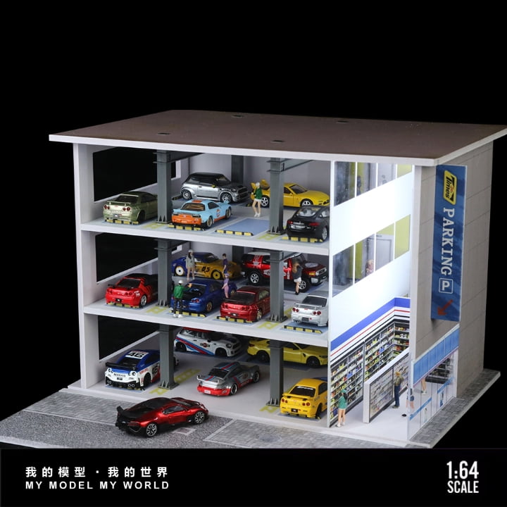 Diorama 1:64 Car Garage Model With LED Lighting, Japanese Parking