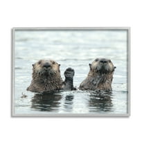 Stupell Industries Peeking Otters in Water Animals & Insects Photography Gray Framed Art Print Wall Art, 20 x 16