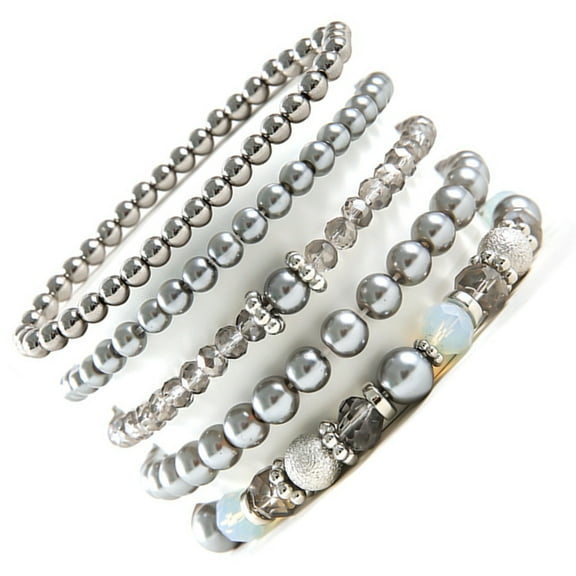 Fogun 5Pcs Crystal Beaded Stretch Bracelet Set Sparkling Crystal Bead Bracelets Ornament for Individual Styles and Giving