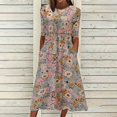 thumbnail image 2 of Ketyyh-chn99 Robes d'Été Grande Taille Robe Évasée Florale Robe T-shirt Décontractée Manches Longues Robe de Plage Boho Marron,m, 2 of 5