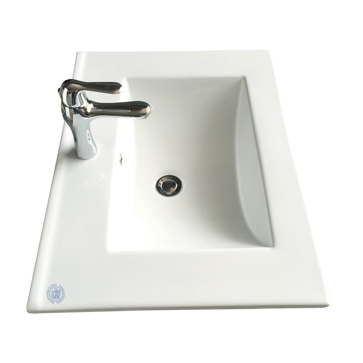 Stylish White Drop In Self Rimming Bathroom Sink w/Faucet, Supply Lines and Drain| Renovators Supply