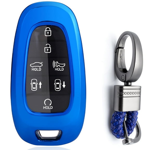 x xotic tech Blue TPU Key Fob Shell 360 Degree Full Cover Case Protector w/Keychain, Compatible with Hyundai Sonata Tucson Santa Fe 2020 2021 2022 2023 Smart Keyless Entry 3/4/5/7 Buttons Key