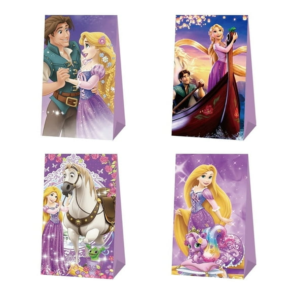 12 PCS Party Favor Candy Bags for Tangled Cartoon Themed Birthday Supplies Decor Kraft Paper Gift Bag.