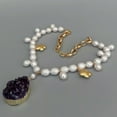 thumbnail image 6 of EOEMY Cultured White Rice Pearl Necklace Amethyst Druzy Pendant 22", 6 of 7