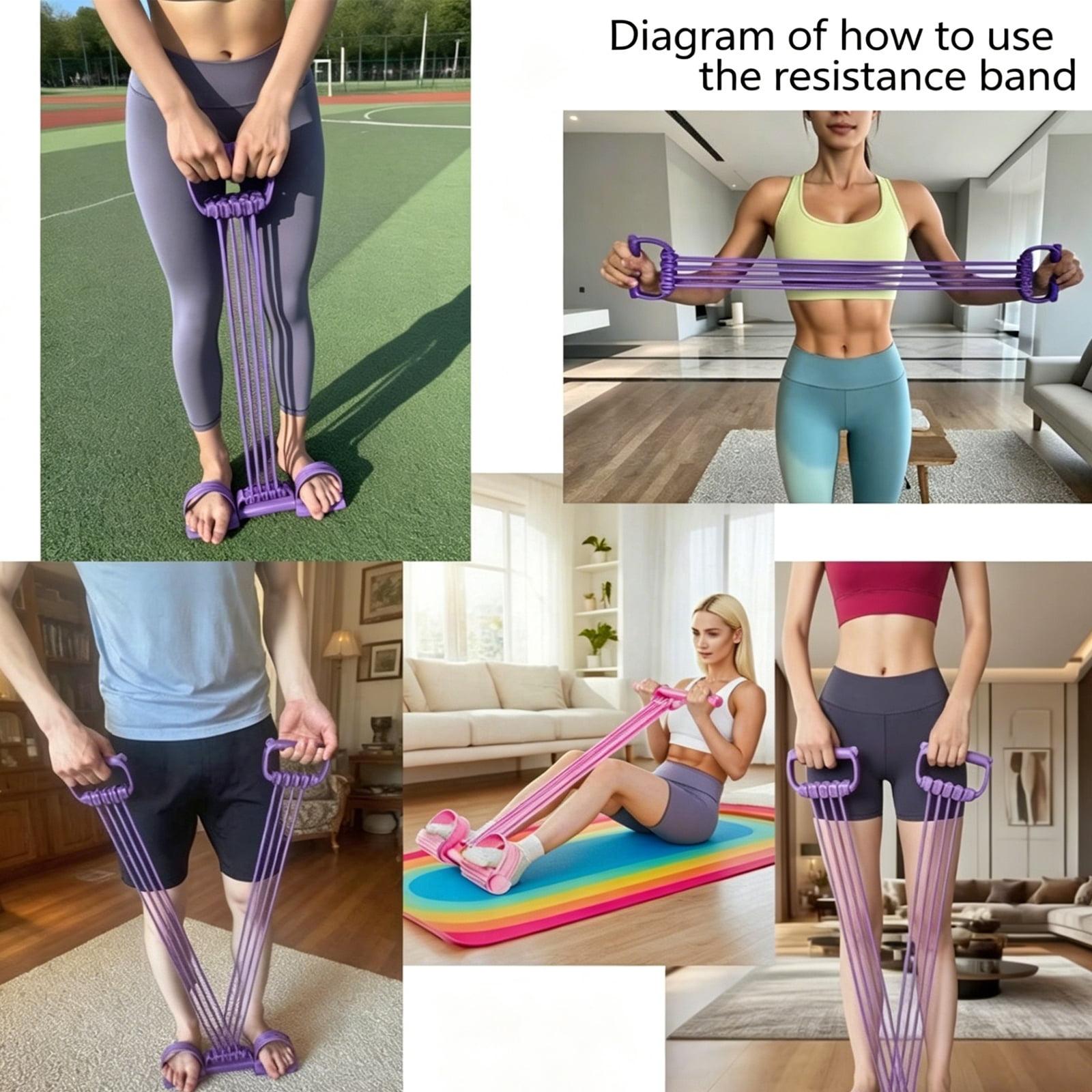 6-Tube Resistance Bands with Handles & Foot Pedals, Adjustable Tension Fitness Equipment for Full-Body Workout, Legs Arms Abs Training, Pink