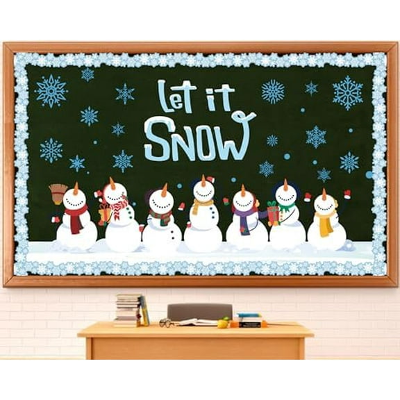 Winter Bulletin Board Decoration Set Holiday Paper Cutouts Blackboard Border Snowman Classroom Decorations Christmas Bulletin Board for Xmas School Wall Door Decoration$$