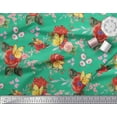 thumbnail image 2 of Soimoi Green Rayon Fabric Leaves,Insect & Poppy Watercolor Print Sewing Fabric BTY 42 Inch Wide, 2 of 3