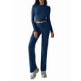 thumbnail image 1 of Conjuntos de 2 Piezas para Mujer, Larga, Cuello Redondo, Pantalones Acampanados de Cintura Alta, Conjuntos de Chándal, Ropa de Calle. Azul Real S, 1 of 9