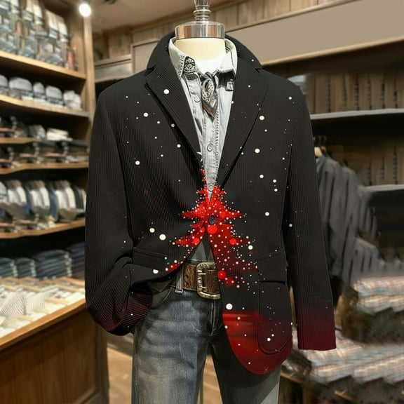 Cutuoiiu Women's Fashion Christmas Print Button Blazer Jacket Gifts