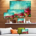 thumbnail image 3 of Little Red and Pink Flowers on Blue - Floral Canvas Art Print, 3 of 4