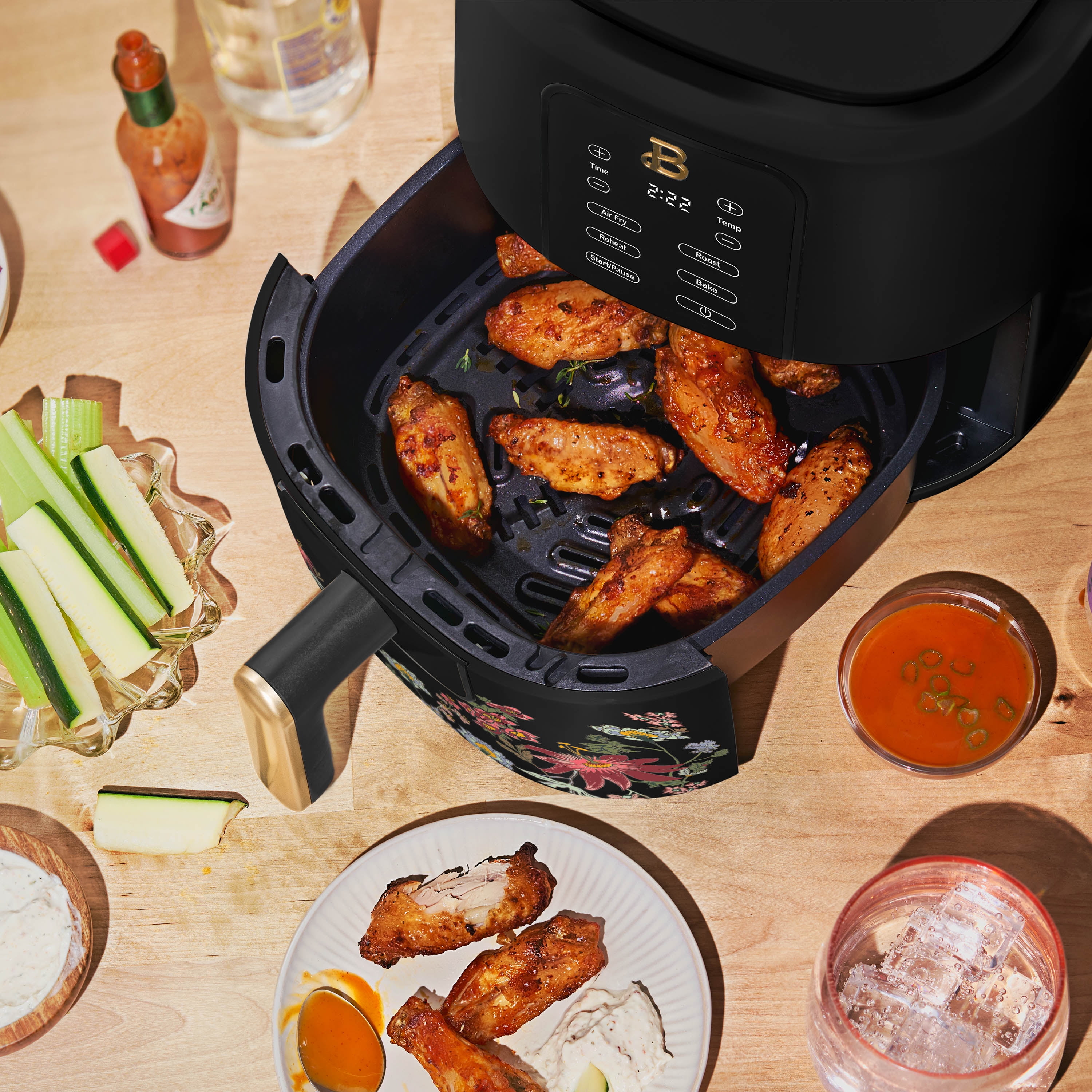 Beautiful 3 Qt Air Fryer with TurboCrisp Technology, EverGood Ceramic Nonstick Coating, Wildflower Black Sesame by Drew Barrymore