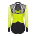 thumbnail image 4 of Raenseen Womens Gymnastics Leotards Rhinestone Bodysuit Mesh Long Sleeve Figure Skating Jumpsuit Fluorescent Yellow L, 4 of 5