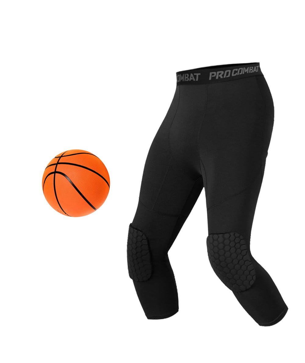 Devoropa Youth Boys Basketball Compression Pants with Knee Pads 3/4 Athletic Tights Quick Dry Sports Workout Leggings