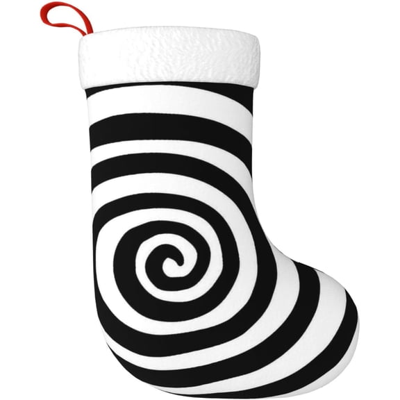 Black White Spiral Christmas Decorative Stockings with Hanging Rings, Suitable for Christmas Trees and Party Celebrations