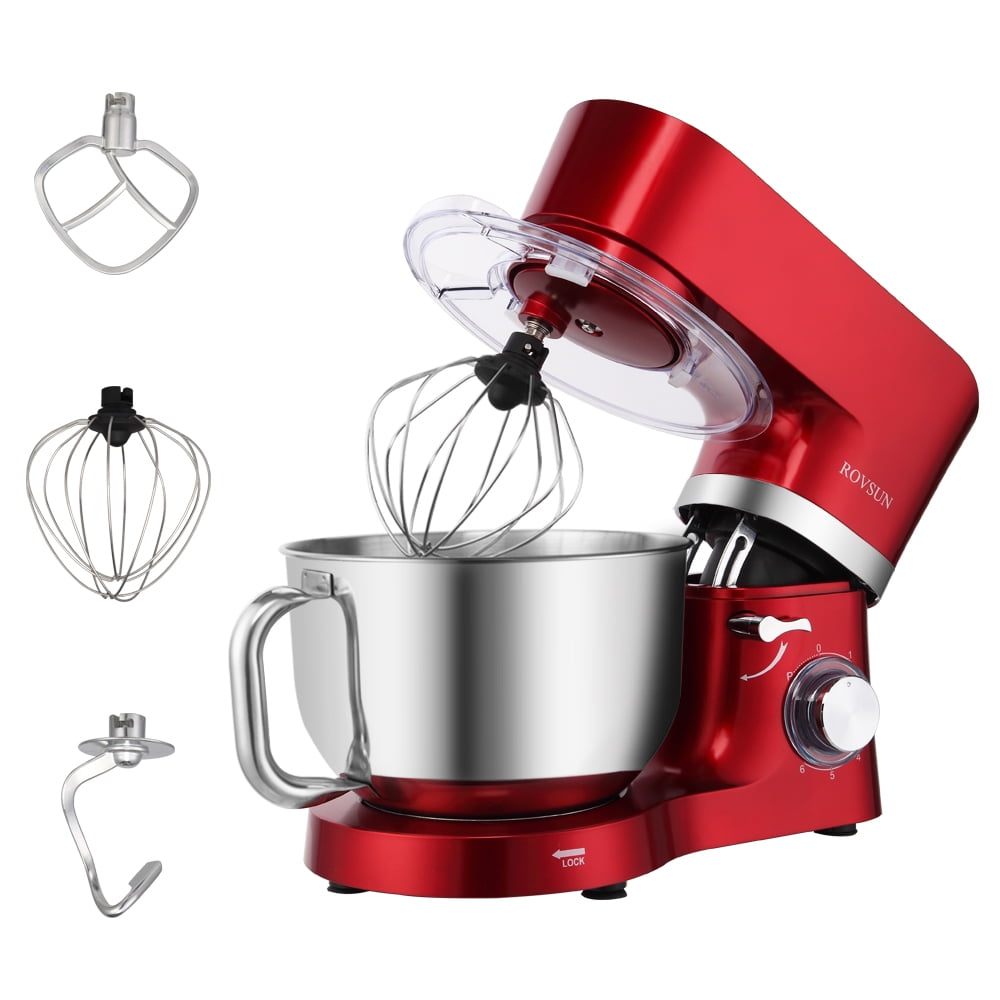 OVENTE Electric Stand Mixer 3.5 qt., 5 Speed Control, 250-Watt with 2  Blender Attachment Egg Beater Whisk and Dough Hook Red SM680R - The Home  Depot