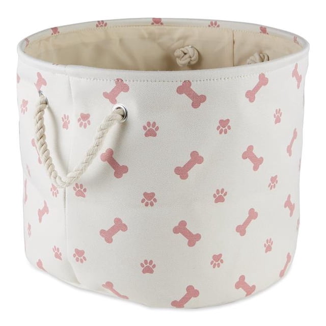 Design Imports CAMZ12459 Paw & Bone Round Polyester Pet Bin, Rose - Medium