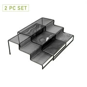 Mind Reader 3 Tier Metal Mesh Multi Purpose Kitchen Storage Organizer Steps, 2 Pcs, Black