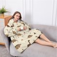 thumbnail image 5 of Oversized Wearable Blanket Hoodie,Beige Origami Dinosaurs Pattern Sherpa Blanket Hoodie with Super Pockets,Super Warm Fuzzy Pullover for Women & Men, 5 of 6