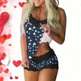 thumbnail image 4 of Valentines 2 Piece Outfits Womens Lace Trim Pajama Set Casual Spaghetti Strap Top with Shorts 2 Pacs Valentine's Day Heart Print Lounge Outfit, 4 of 6