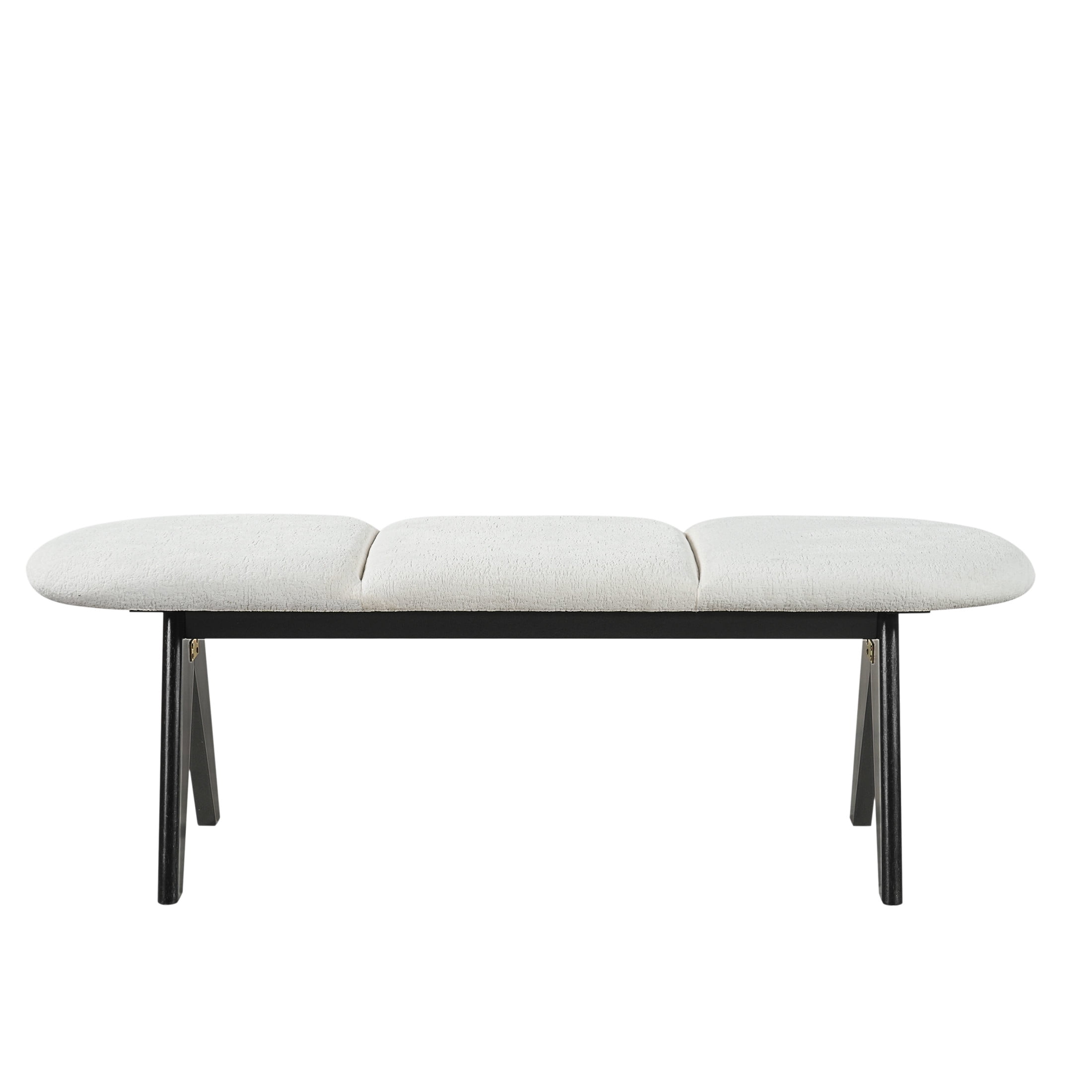 Christopher Knight Home 53" Modern Upholstered Entryway Bench with Black Wood Legs, White