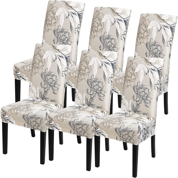 Chair Covers for Dining Room Set of 6, Stretch Dining Room Chair Covers, Spandex Kitchen Parsons Chair Slipcovers, Dining Chair Covers for Party Ceremony Hotel(Beige and Blue Flower)