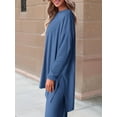 thumbnail image 6 of Women'S Two Piece Lounge Sets Matching Long Sleeve Shirts Wide Leg Pants Tracksuits Fall Clothes Blue M, 6 of 8