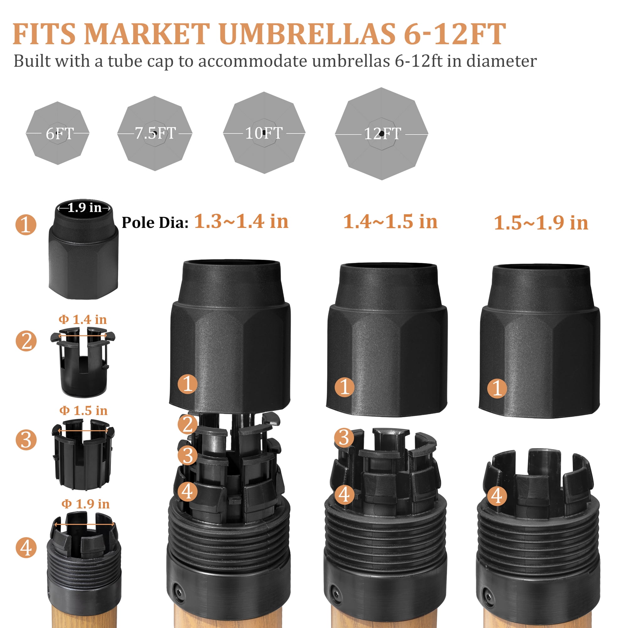 Pellebant Patio Umbrella Base with 4 Wheels, 55lbs Round Heavy Duty Concrete Stand for Outdoor Market Umbrella, Teak