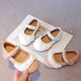 thumbnail image 4 of GiLiling Girls Flats, Mary Jane Ballet Flats, Closed-Toe PU Leather Dress Shoes with Lace Trim and Pearl Strap, Flat Heel Princess Footwear for Party and Daily Wear (White, 4.5-5 Years), 4 of 7