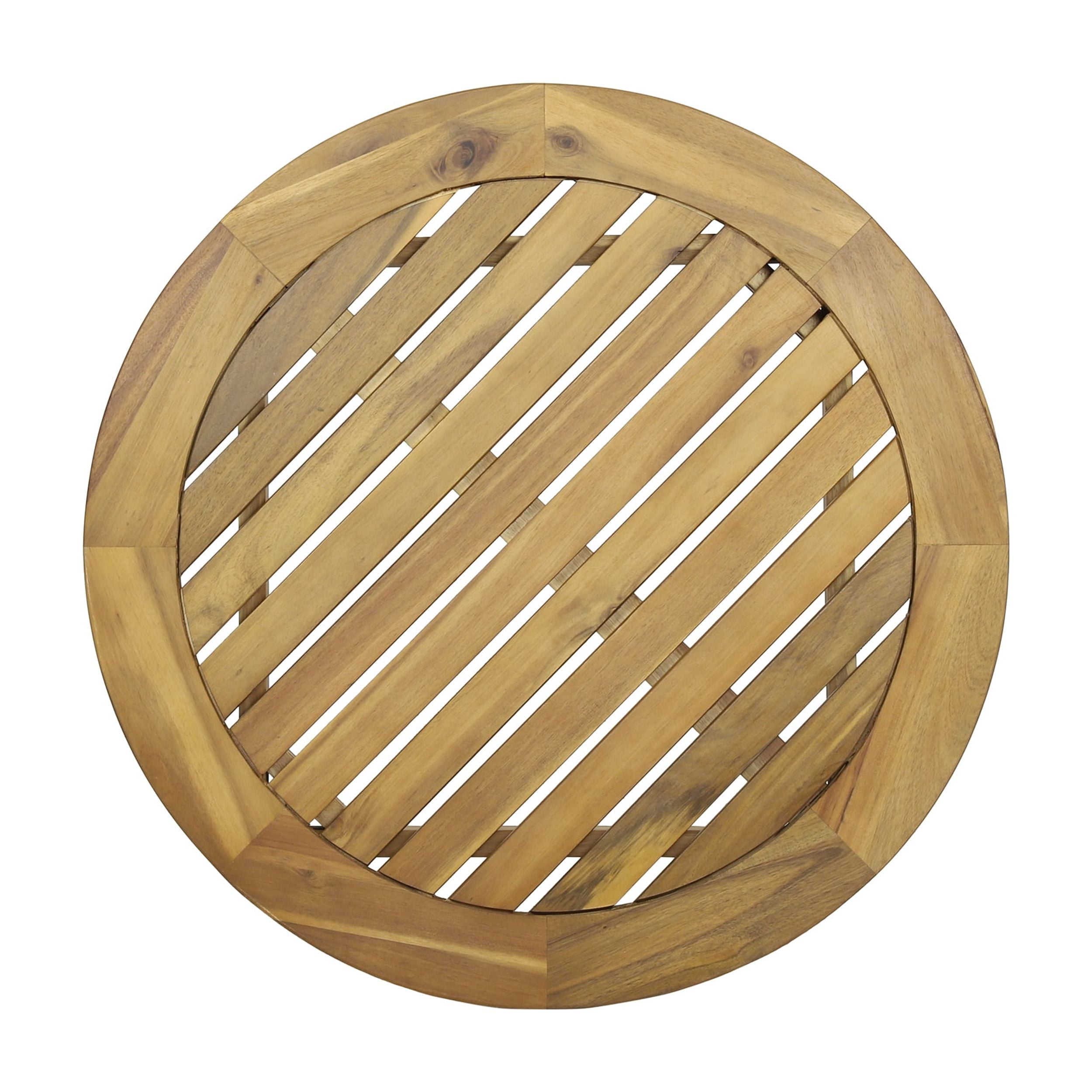 27-Inch Round Outdoor Acacia Wood Coffee Table with Slatted Top and Tapered Legs, Patio Side Table for Garden, Brown