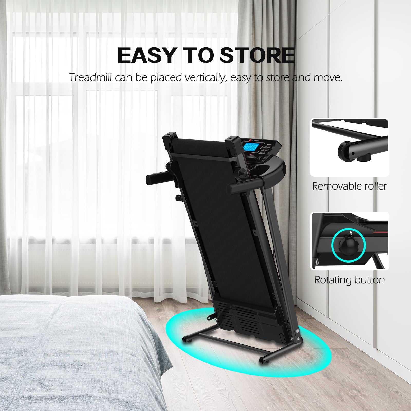 SOOZEE Folding Treadmill with Manual Incline and Bluetooth Speakers Black