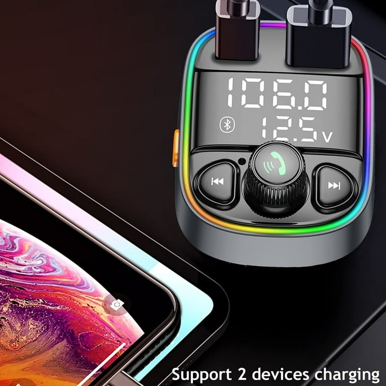 bluetooth cigarette lighter adapter walmart Aux USB C Bluetooth Car Adapter,Wireless Handsfree Call,FM Transmitter Radio Receiver,QC3.0 & Type-C Car Charger,7 Color Backlit with 2 LED Displays,