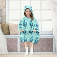 thumbnail image 7 of Wearable Blanket with Sleeves and Pocket Oversized Hooded Sweatshirt 3-14 YR Turquoise Blue Butterfly Pattern S, 7 of 7