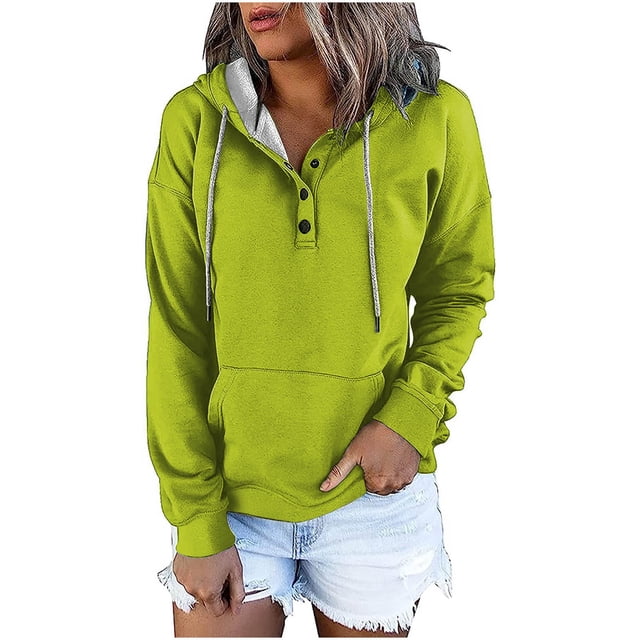 Blouse à Manches Longues Imprimée avec Poche pour Femme, Haut Décontracté, Chandail à Boutons, Chandails à Capuchon