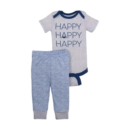 - Little Star Organic Newborn Baby Boy Bodysuit & Pant 2pc Outfit Set