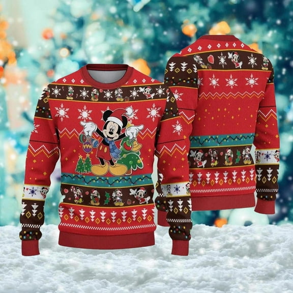 Funny Mouse Ugly Christmas Sweater, Mouse Santa Red Hat Xmas Party Sweatshirt, Christmas Gift for Men Women Kid, Family Christmas Shirt