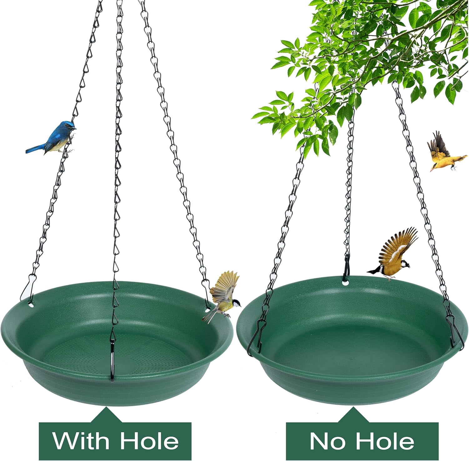 Hanging Bird Feeder & Bath for Outdoors, Wild Feeders Tray, Birdfeeder Birdbath Outside, Cardinal, Blue Jay, Crow, Birdfeeders Trays (10", 1 Pcs with Hole No Hole)