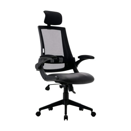 Chair Tilt Lock KADIRYA High Back Ergonomic Mesh Office Chair with Leather Seat,Flip-up Armrests,90°- 110° Tilt Lock,Adjustable Back Lumbar Support Computer Desk Task Executive Chair,Black (BIFMA Certified) ()