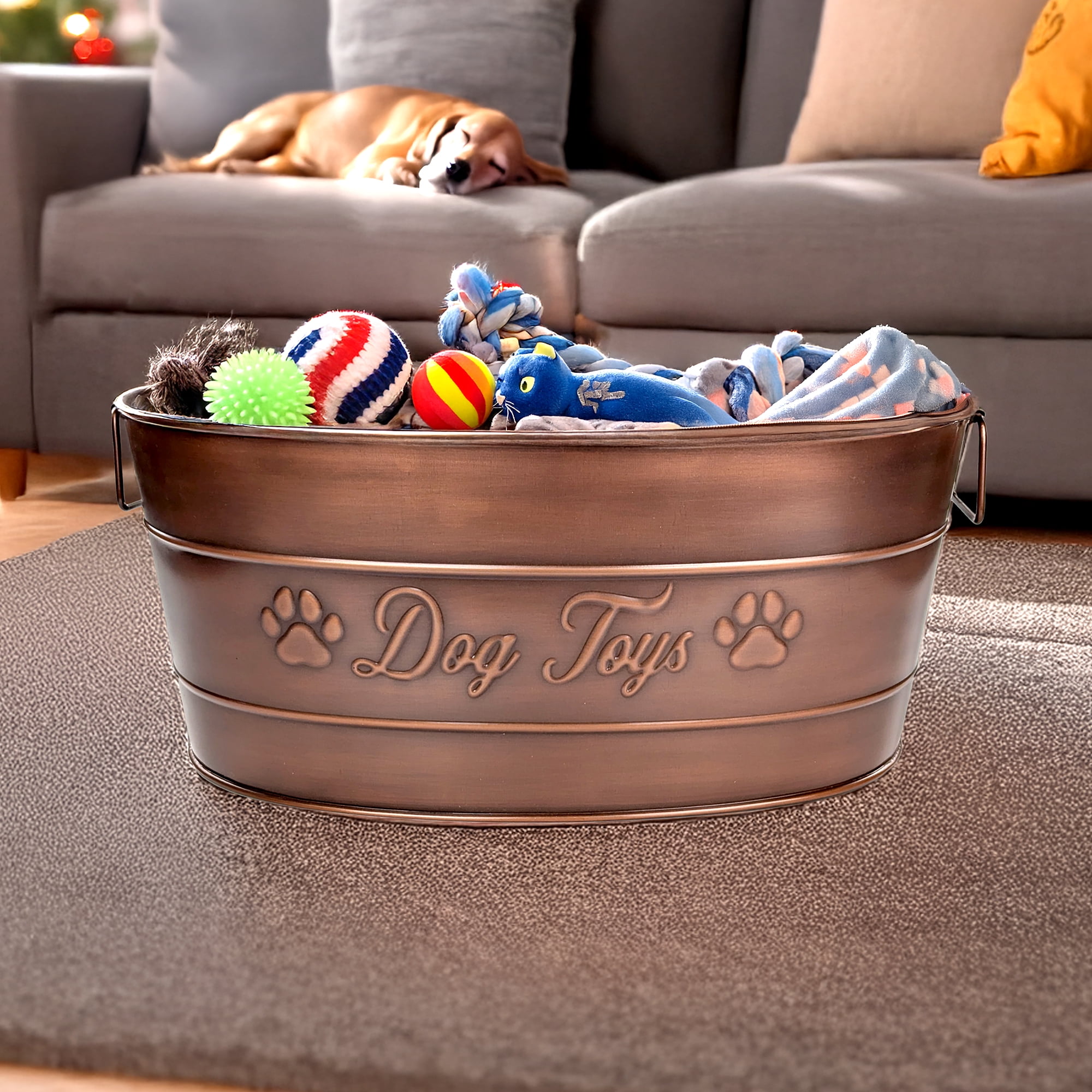 BREKX Home + Party Metal 1-Piece Toy Bin Set in Bronze Dog Toys Design Oval