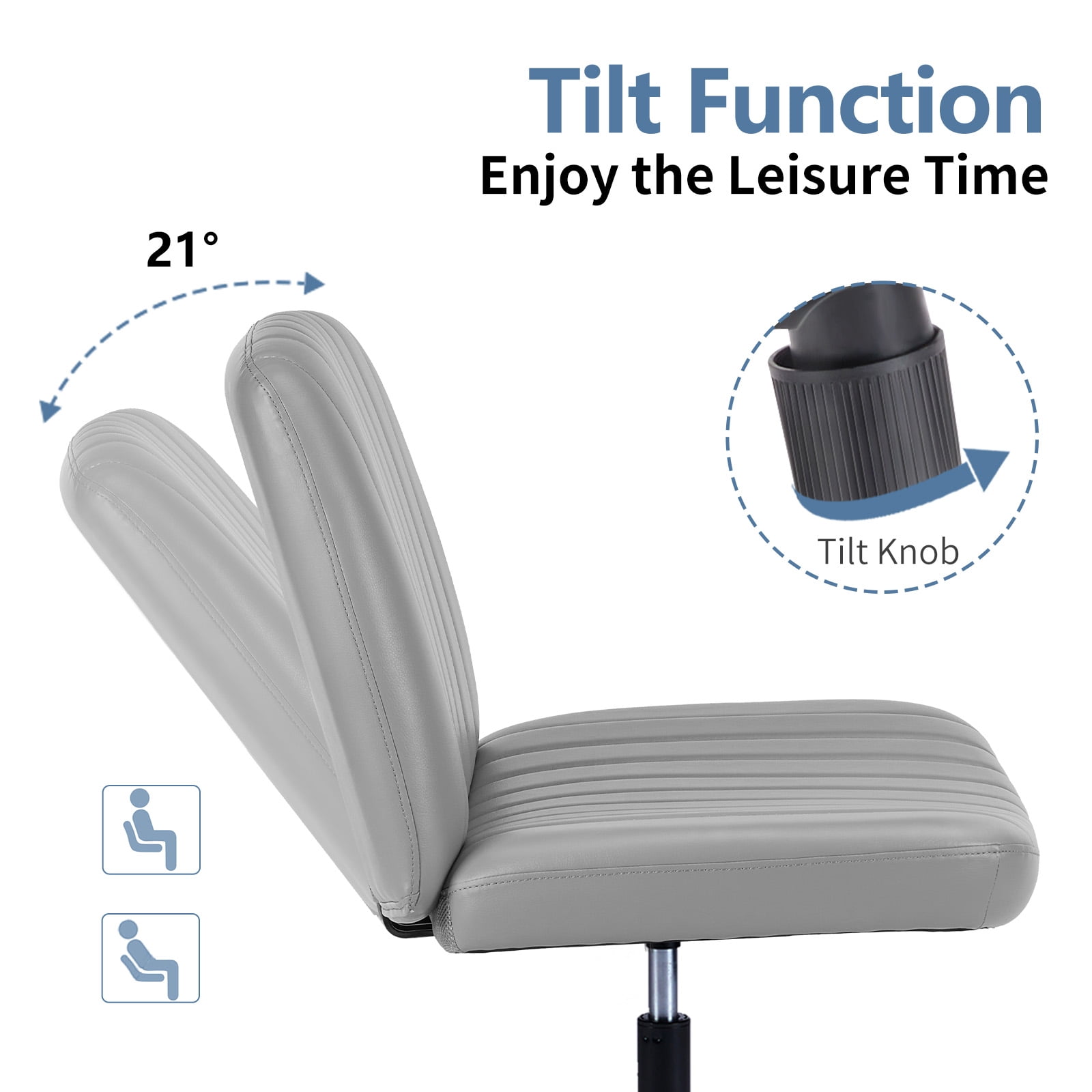 MAYEERTY Armless Criss Cross Chair Office Chair Vanity Chair for Bedroom Office，Gray