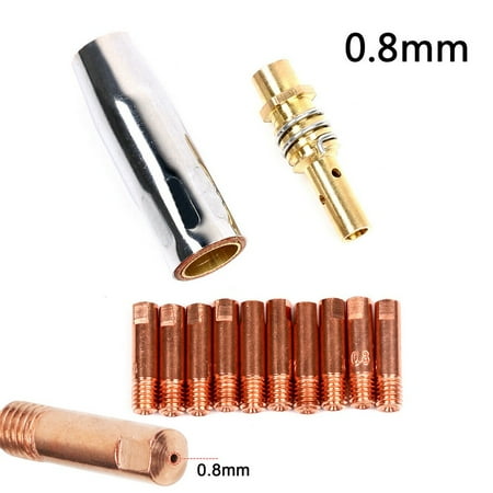 

12 pcs MB15 MIG Welding Nozzle Shroud Contact Tips 0.8mm M6 Tip Holder Kit