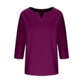 thumbnail image 5 of Royisotas 3/4 Sleeve Tops for Women Plus Size Tshirt Solid Color Summer Casual Purple Women's T-Shirts Loose Fashion V-Neck Shirts Plus Size, 5 of 6