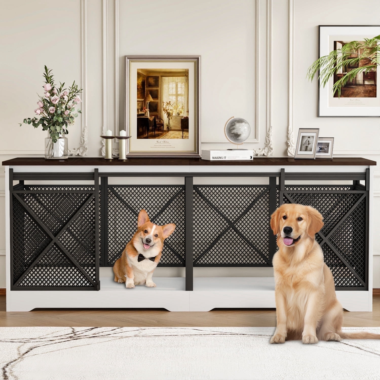 Bel Ark Dog Crate Furniture Adjustable 78" Wooden Furniture Style Pet Crate for Dogs with User Manual