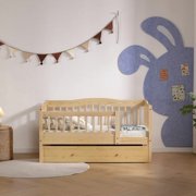Pine Toddler Bed with Safety Side Rails & Bottom Drawer, Timeless Design for Nursery/Kids Bedroom