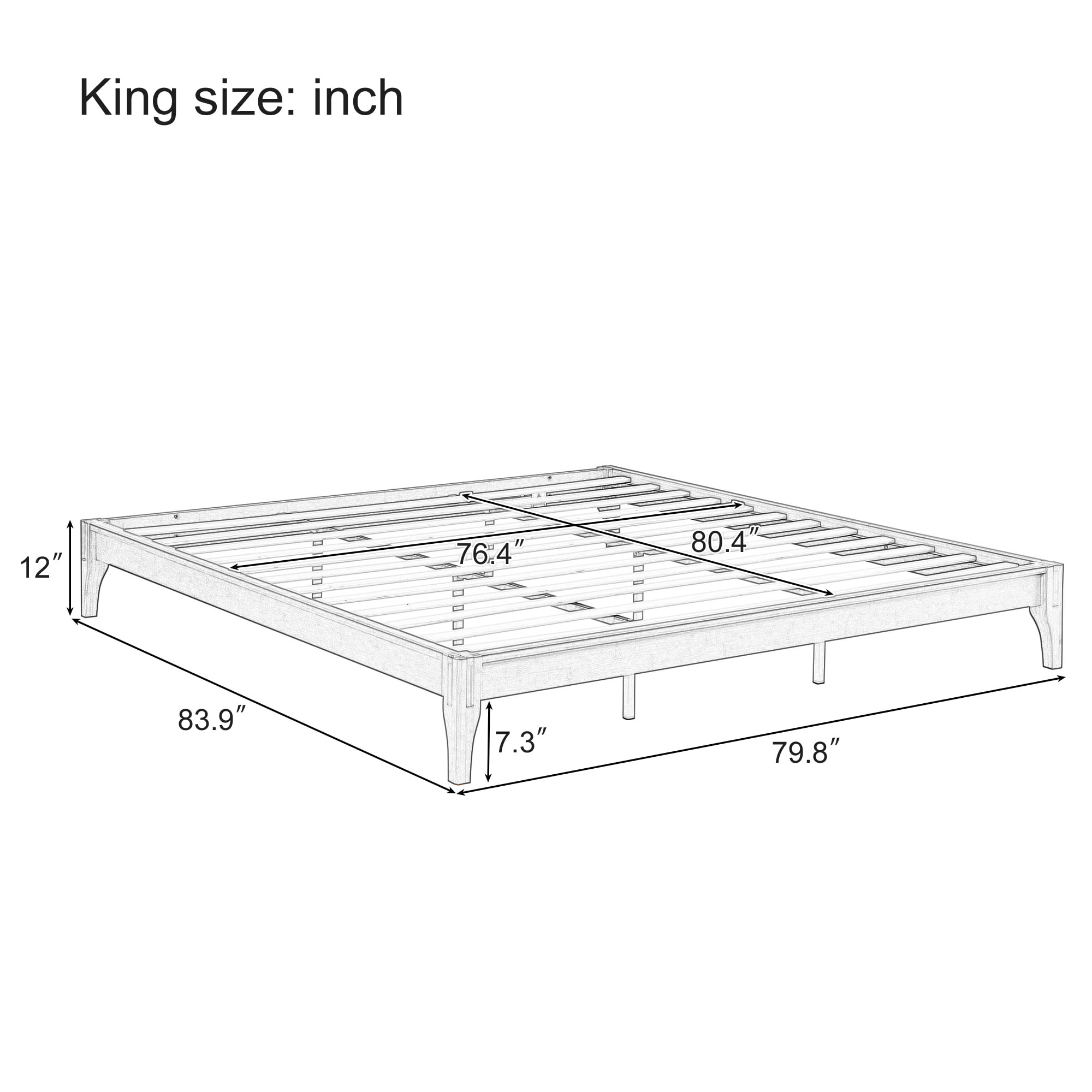 Euroco Dry Bamboo Wood Platform Bed Frame, 12 inch Height King Size Bed, Natural